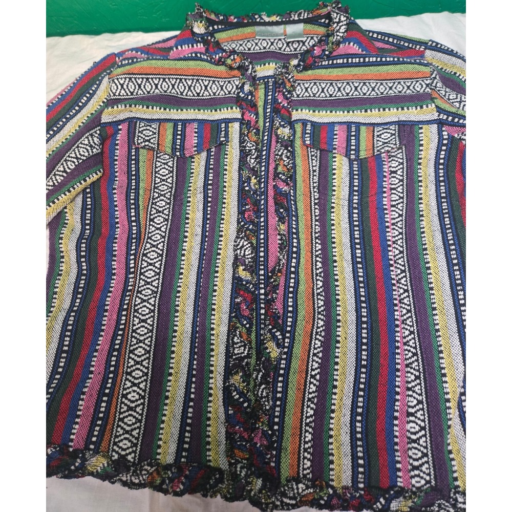 Woven Tapestry Festival Jacket Vintage Multicolor Chicos Size 1 Hippie BOHO